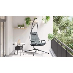 fauteuil suspendu avec support et coussin gris en acier 