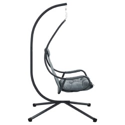 fauteuil suspendu avec support et coussin gris en acier 