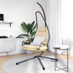Fauteuil suspendu avec support et coussin beige en acier 