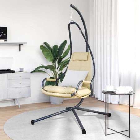Fauteuil suspendu avec support et coussin beige en acier 