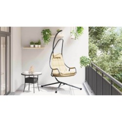 Fauteuil suspendu avec support et coussin beige en acier 
