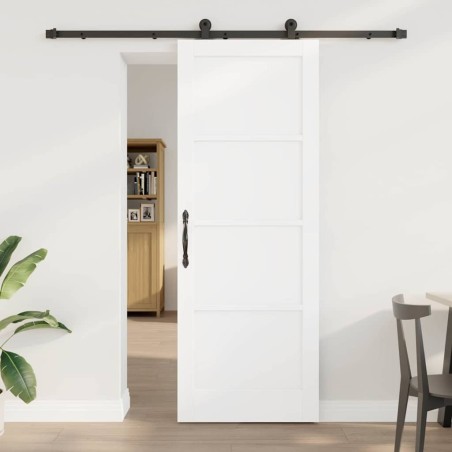 Porte coulissante avec kit de quincaillerie blanche 78x211 cm en bois massif de pin 