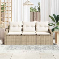 Ensemble de canapé de jardin 3 pièces avec des coussins beiges en poly rotin 