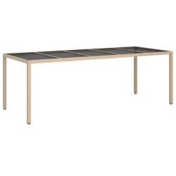 Table de jardin Beige 250x100x75 cm Verre trempé et poly rotin 