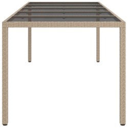 Table de jardin Beige 250x100x75 cm Verre trempé et poly rotin 