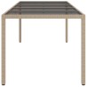 Table de jardin Beige 250x100x75 cm Verre trempé et poly rotin 