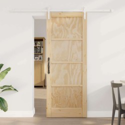 Porte Coulissante avec Ensemble de Quincaillerie 78x202 cm en Bois Massif de Pin 