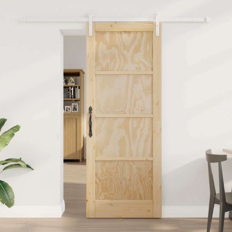 Porte Coulissante avec Ensemble de Quincaillerie 78x202 cm en Bois Massif de Pin 