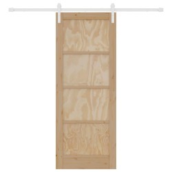 Porte Coulissante avec Ensemble de Quincaillerie 78x202 cm en Bois Massif de Pin 