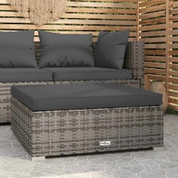 Repose-pied de jardin et coussin Gris 70x70x30cm Résine tressée 