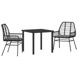 Set de jardin de 3 pièces avec coussins en poly rotin noir 