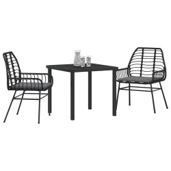 Set de jardin de 3 pièces avec coussins en poly rotin noir 