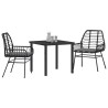 Set de jardin de 3 pièces avec coussins en poly rotin noir 