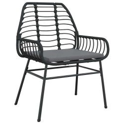 Set de jardin de 3 pièces avec coussins en poly rotin noir 