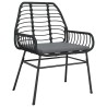 Set de jardin de 3 pièces avec coussins en poly rotin noir 