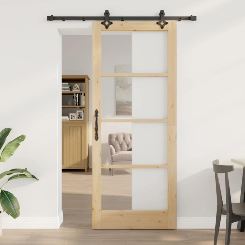 Porte Coulissante avec kit de quincaillerie 86x211 cm Bois Massif de Pin 