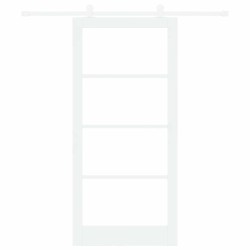 Porte coulissante avec kit 'ORKDAL'en bois massif blanc et verre 