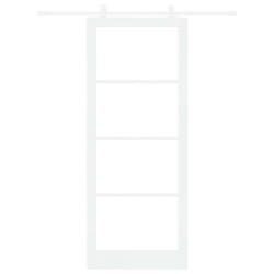 Porte Coulissante avec Kit de Quincaillerie 'ORKDAL'en Bois Massif Blanc et Verre 