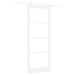 Porte Coulissante avec Kit de Quincaillerie 'ORKDAL'en Bois Massif Blanc et Verre 
