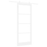 Porte Coulissante avec Kit de Quincaillerie 'ORKDAL'en Bois Massif Blanc et Verre 