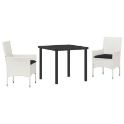 Ensemble de jardin 3 pièces avec coussins en polyrotin blanc. 