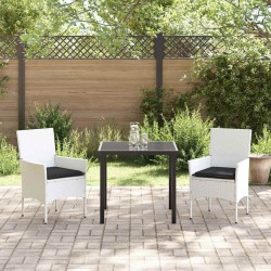 Ensemble de jardin 3 pièces avec coussins en polyrotin blanc. 