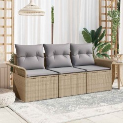 Ensemble de canapé de jardin 3 pièces avec coussins en beige en poly rotin 