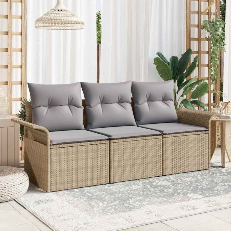Ensemble de canapé de jardin 3 pièces avec coussins en beige en poly rotin 