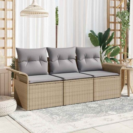 Ensemble de canapé de jardin 3 pièces avec coussins en beige en poly rotin 