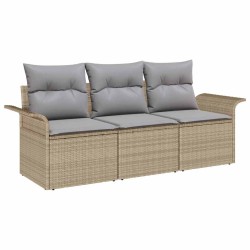 Ensemble de canapé de jardin 3 pièces avec coussins en beige en poly rotin 