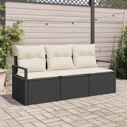 Set de canapé de jardin 3 pièces avec coussins en poly rotin noir 