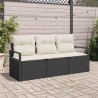 Set de canapé de jardin 3 pièces avec coussins en poly rotin noir 