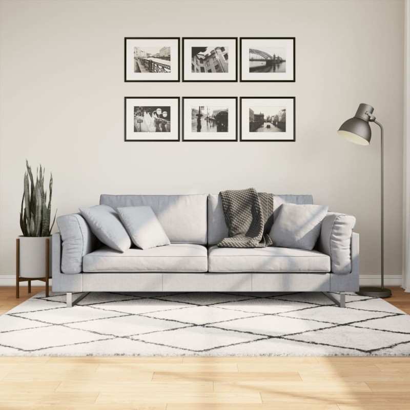 Tapis shaggy PAMPLONA poils longs moderne crème noir 140x200 cm 
