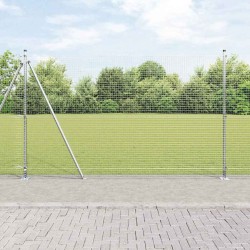 Clôture en fil soudé avec 13 poteaux à flasque 1.4x25 m Acier galvanisé 