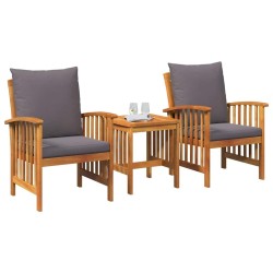 Ensemble de salon de jardin 3 pièces avec coussins en bois d'acacia massif 