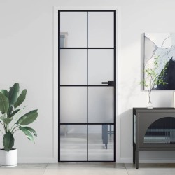 Porte intérieure mince noir 76x201,5 cm verre trempé aluminium 