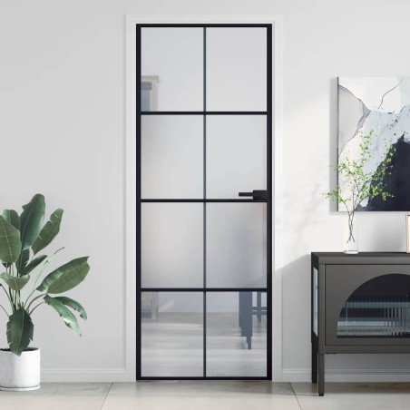 Porte intérieure mince noir 76x201,5 cm verre trempé aluminium 