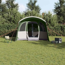 Tente tunnel pour famille, verte, 8 personnes, étanche, avec fenêtres. 