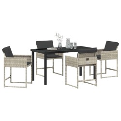 Ensemble de jardin 5 pièces avec coussins gris clair en polyrotin 