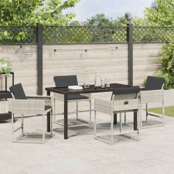 Ensemble de jardin 5 pièces avec coussins gris clair en polyrotin 