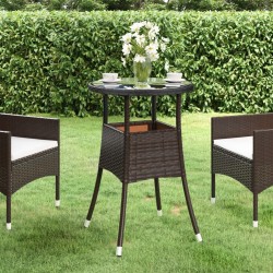 Table de jardin Ø60x75 cm Verre trempé/résine tressée Marron 
