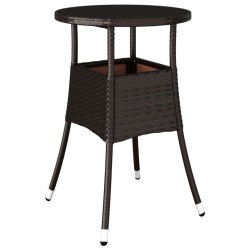 Table de jardin Ø60x75 cm Verre trempé/résine tressée Marron 