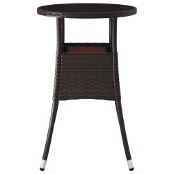 Table de jardin Ø60x75 cm Verre trempé/résine tressée Marron 