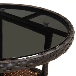 Table de jardin Ø60x75 cm Verre trempé/résine tressée Marron 