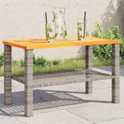 Table de jardin gris 70x38x42 cm résine tressée et bois acacia 