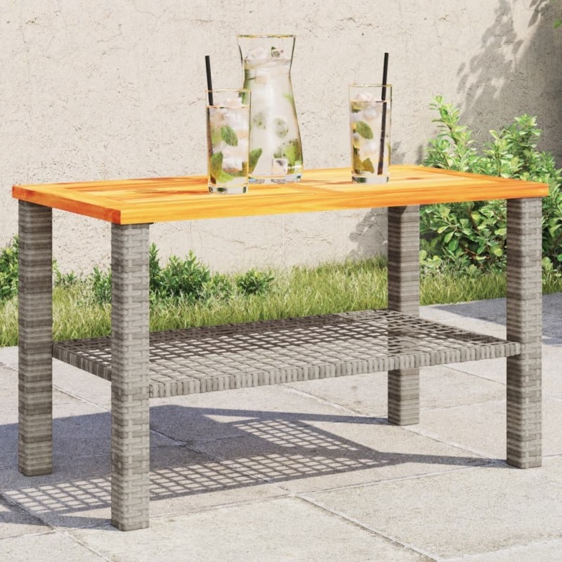 Table de jardin gris 70x38x42 cm résine tressée et bois acacia 