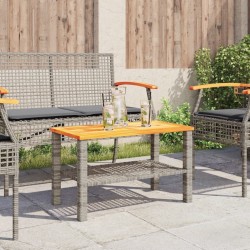 Table de jardin gris 70x38x42 cm résine tressée et bois acacia 