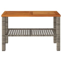 Table de jardin gris 70x38x42 cm résine tressée et bois acacia 