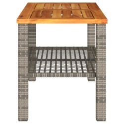Table de jardin gris 70x38x42 cm résine tressée et bois acacia 