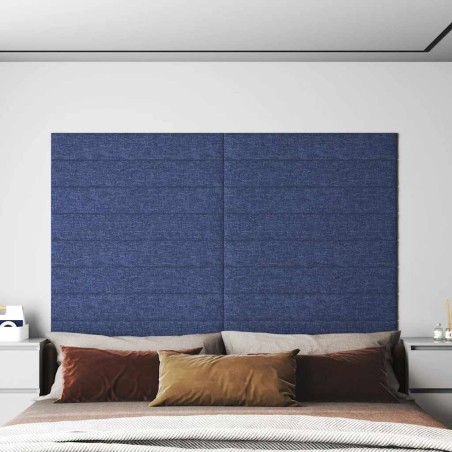Panneaux muraux 12 pcs Bleu 90x15 cm Tissu 1,62 m² 